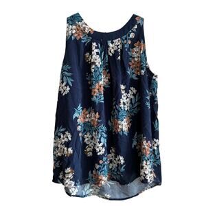 aliceblue navy floral tank top halter style women's size medium summer shirt